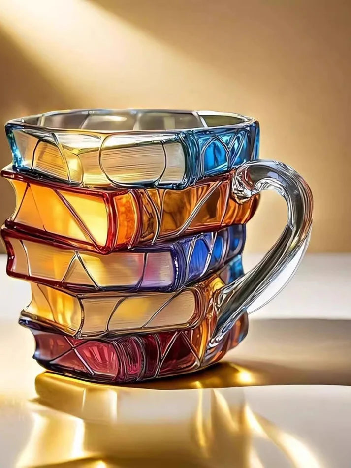 3D Hand-Painted Book Mug - 11oz Heat-Resistant Glass Coffee Cup for Book Lovers