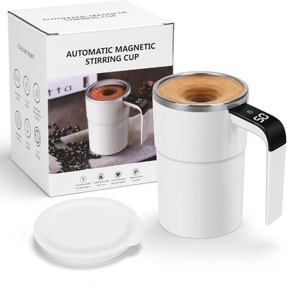 ✨Self stirring WHITE Mug. Auto Magnetic Coffee Mug with LED Display Temperature. Rechargeable Automatic Stirring  cup.12oz self Mixing cup with Lid To Stir Coffee Mixed Milk  at DeskUse✨