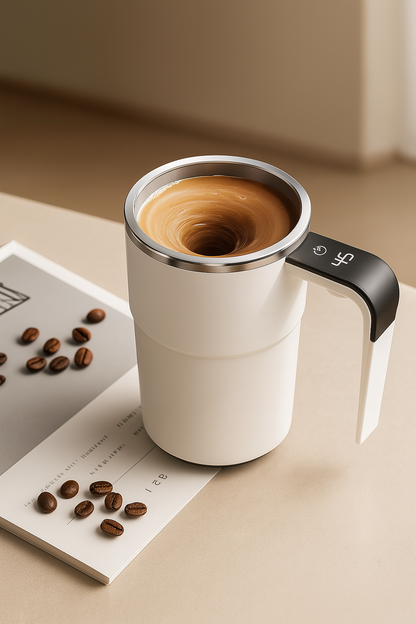 ✨Self stirring WHITE Mug. Auto Magnetic Coffee Mug with LED Display Temperature. Rechargeable Automatic Stirring  cup.12oz self Mixing cup with Lid To Stir Coffee Mixed Milk  at DeskUse✨