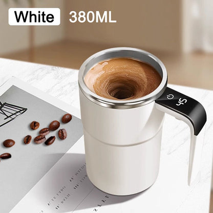 ✨Self stirring WHITE Mug. Auto Magnetic Coffee Mug with LED Display Temperature. Rechargeable Automatic Stirring  cup.12oz self Mixing cup with Lid To Stir Coffee Mixed Milk  at DeskUse✨
