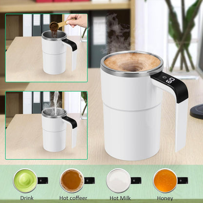 ✨Self stirring WHITE Mug. Auto Magnetic Coffee Mug with LED Display Temperature. Rechargeable Automatic Stirring  cup.12oz self Mixing cup with Lid To Stir Coffee Mixed Milk  at DeskUse✨