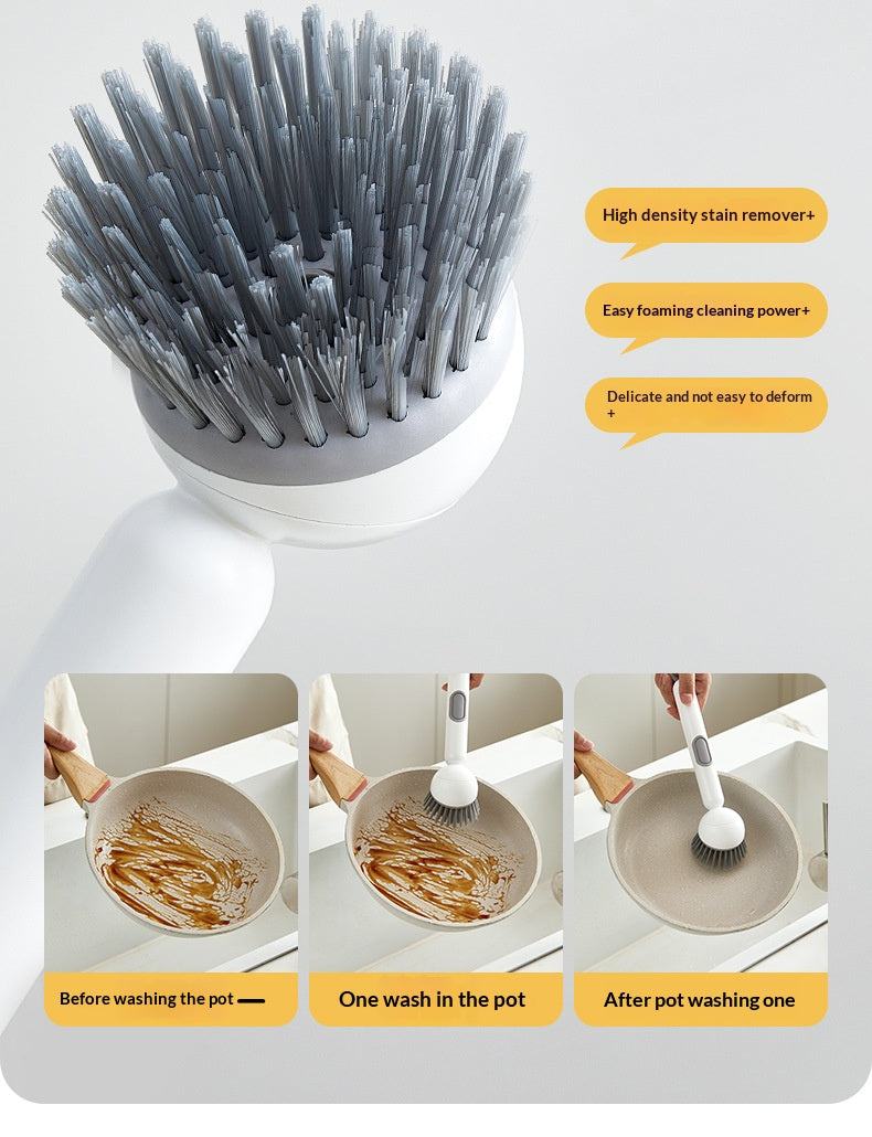 All-in-One Pot Brush:Long Handle, Non-Absorbent & Scratch-Safe for Pans and Dishes-OA