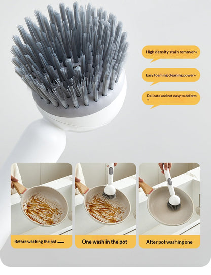 All-in-One Pot Brush:Long Handle, Non-Absorbent & Scratch-Safe for Pans and Dishes-OA