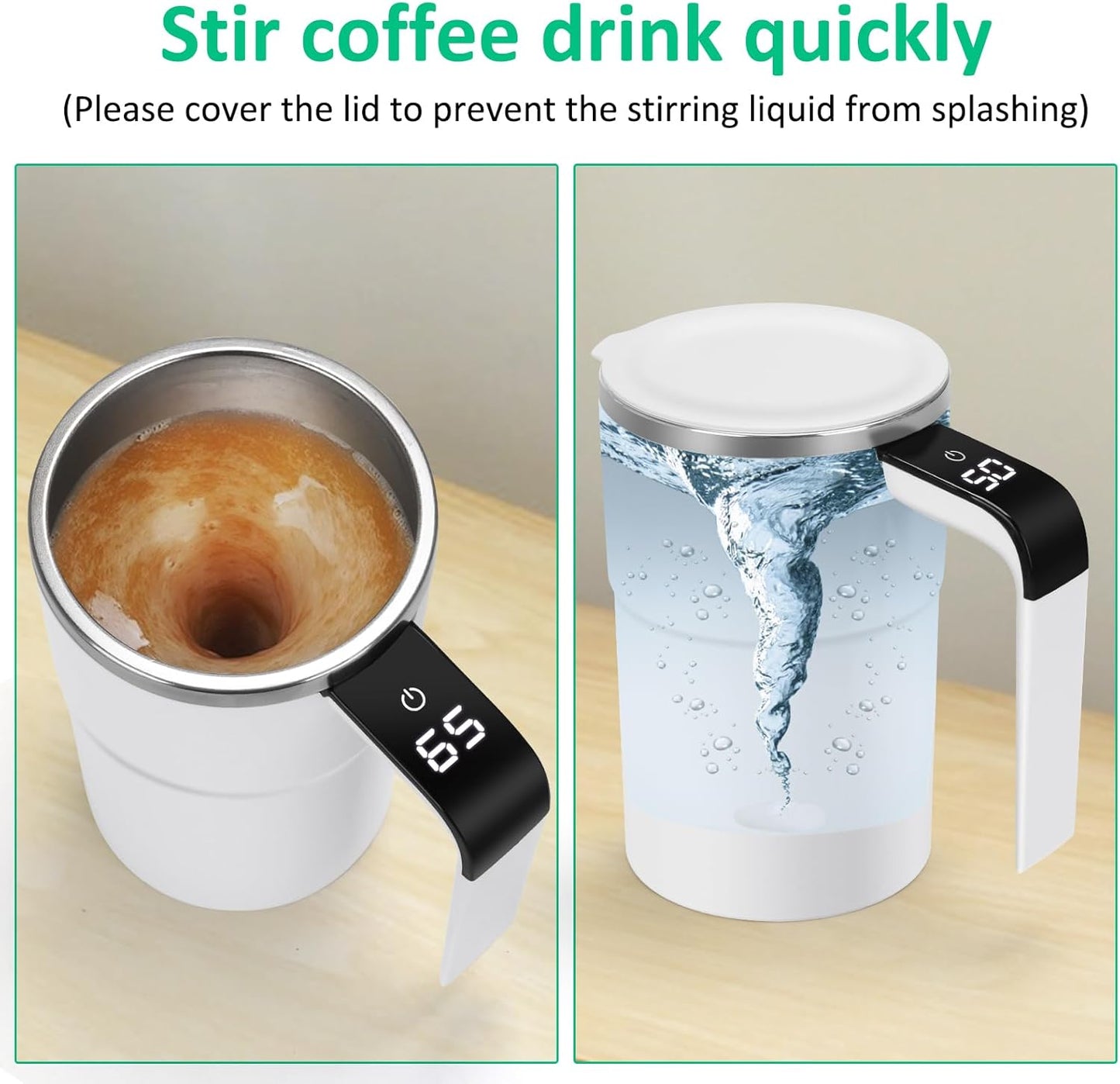 ✨Self stirring WHITE Mug. Auto Magnetic Coffee Mug with LED Display Temperature. Rechargeable Automatic Stirring  cup.12oz self Mixing cup with Lid To Stir Coffee Mixed Milk  at DeskUse✨