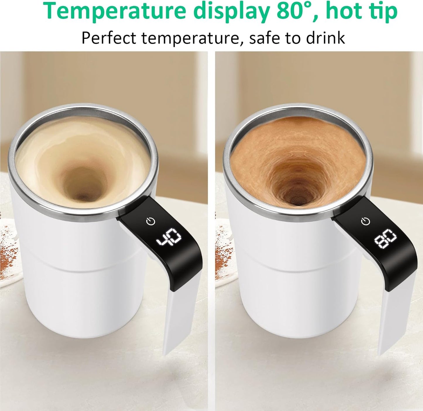 ✨Self stirring WHITE Mug. Auto Magnetic Coffee Mug with LED Display Temperature. Rechargeable Automatic Stirring  cup.12oz self Mixing cup with Lid To Stir Coffee Mixed Milk  at DeskUse✨
