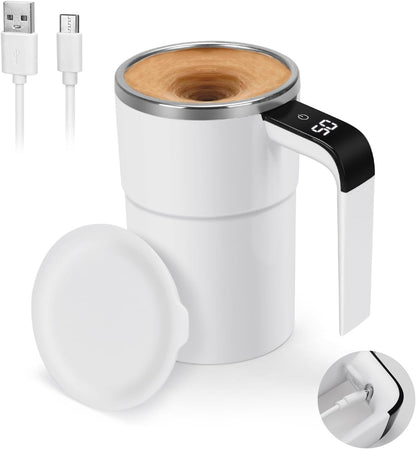 ✨Self stirring WHITE Mug. Auto Magnetic Coffee Mug with LED Display Temperature. Rechargeable Automatic Stirring  cup.12oz self Mixing cup with Lid To Stir Coffee Mixed Milk  at DeskUse✨