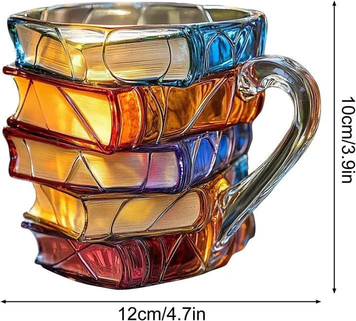 3D Hand-Painted Book Mug - 11oz Heat-Resistant Glass Coffee Cup for Book Lovers
