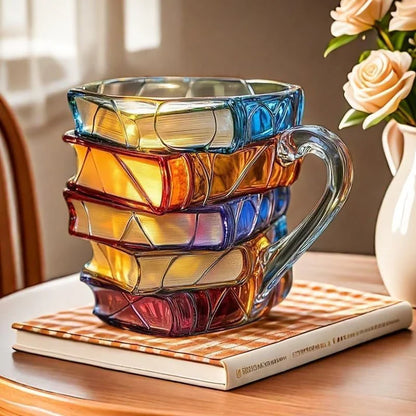 3D Hand-Painted Book Mug - 11oz Heat-Resistant Glass Coffee Cup for Book Lovers